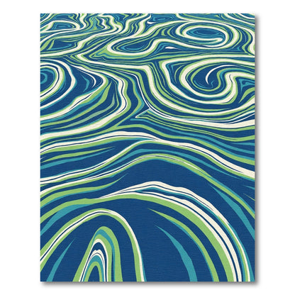 Cobalt Green Swirling Marble Waves Rug