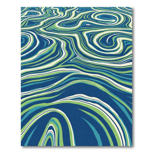 Cobalt Green Swirling Marble Waves Rug