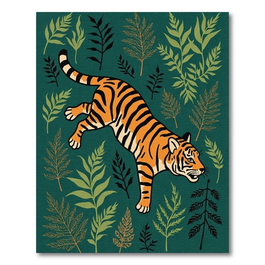 Mischievous Tiger Jungle Leaf Emerald Rug