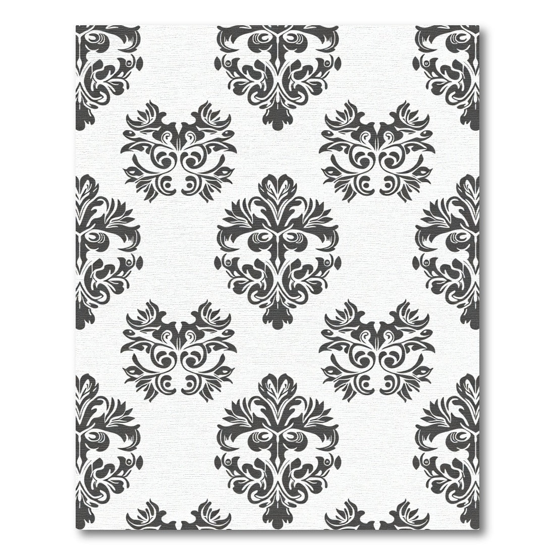 Black Floral Damask Scroll Rug