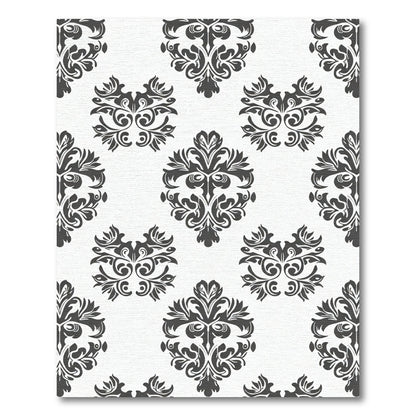 Black Floral Damask Scroll Rug