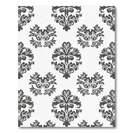 Black Floral Damask Scroll Rug