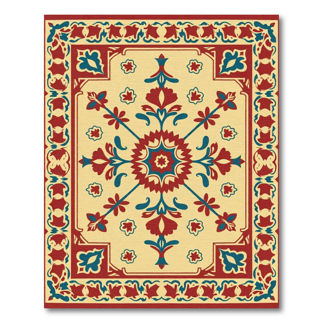 Crimson Teal Floral Medallion Layout Rug