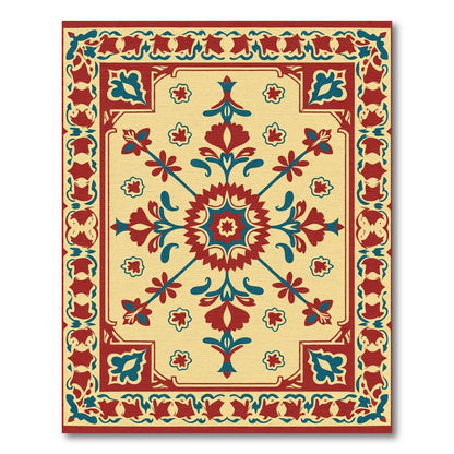Crimson Teal Floral Medallion Layout Rug
