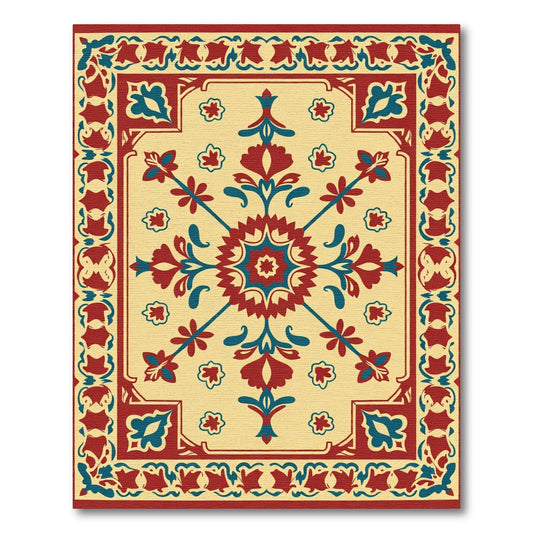 Crimson Teal Floral Medallion Layout Rug