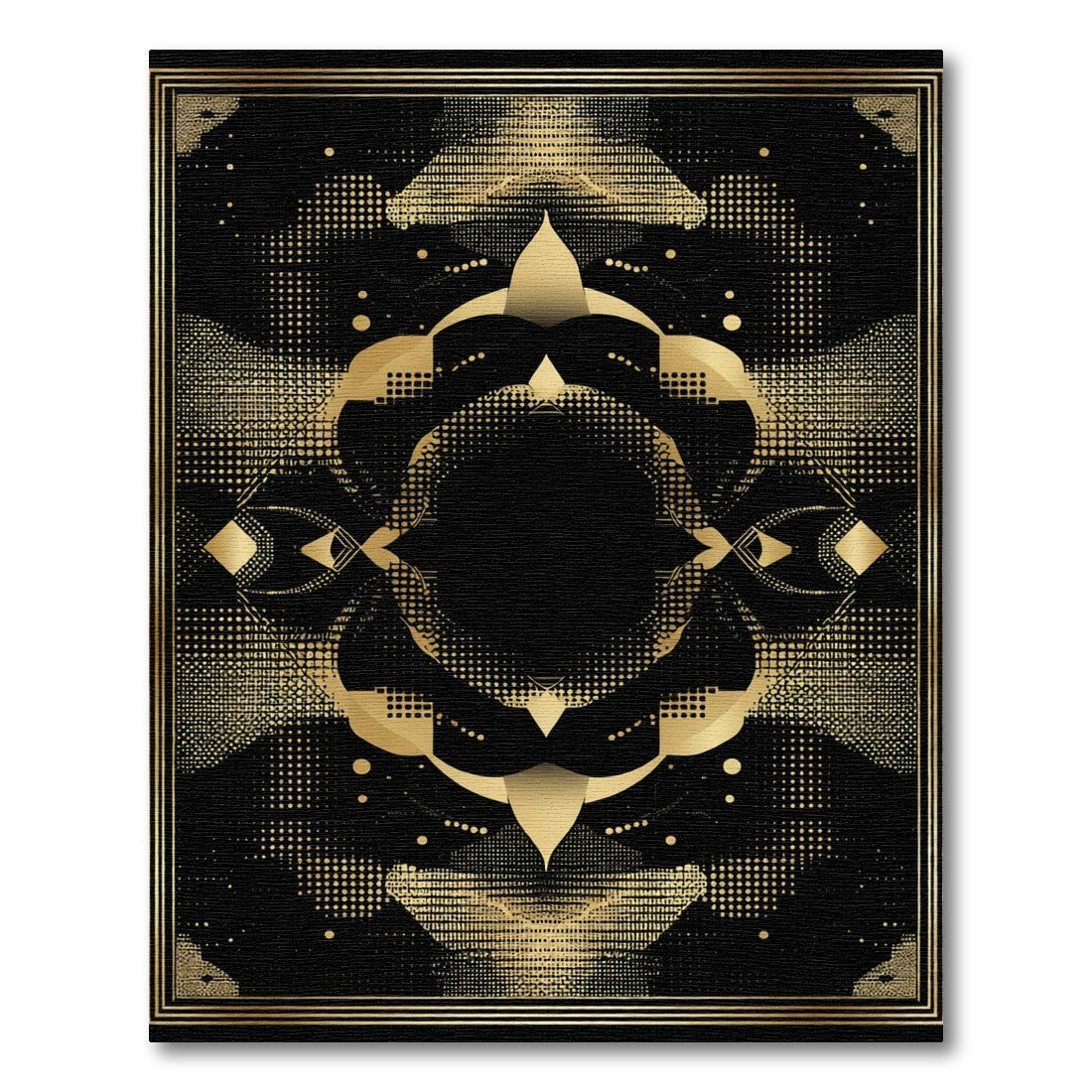 Black Gold Geometric Abstract Frame Rug