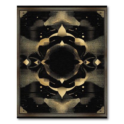 Black Gold Geometric Abstract Frame Rug