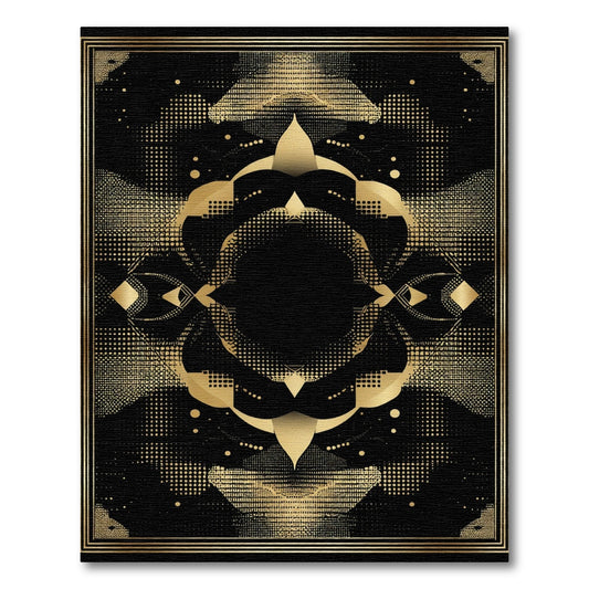 Black Gold Geometric Abstract Frame Rug