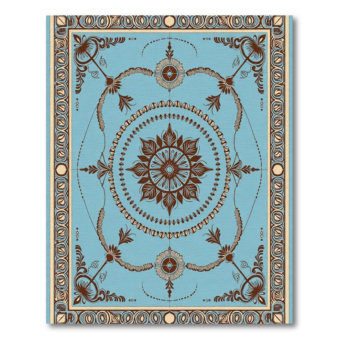 Ornate Brown Floral Medallion Blue Accents Rug