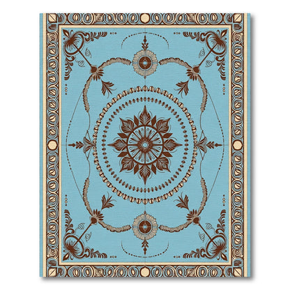 Ornate Brown Floral Medallion Blue Accents Rug