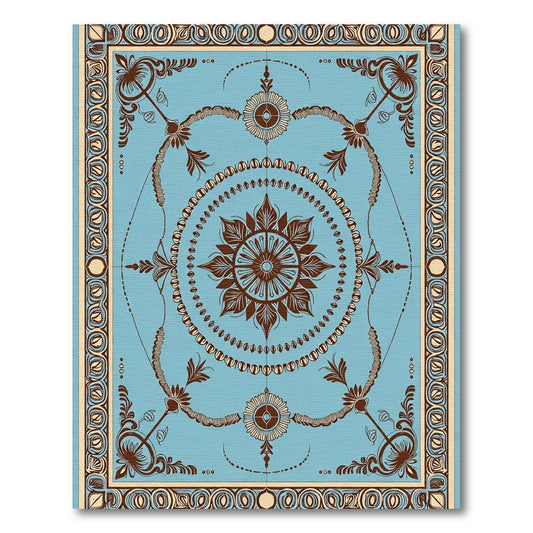 Ornate Brown Floral Medallion Blue Accents Rug