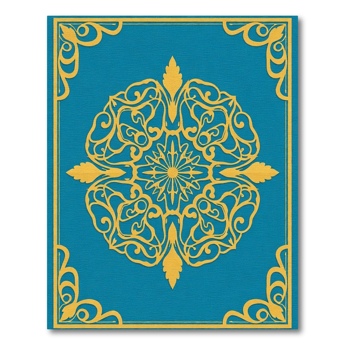 Teal Golden Ornate Mandala Rug