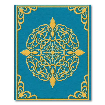 Teal Golden Ornate Mandala Rug