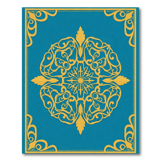 Teal Golden Ornate Mandala Rug
