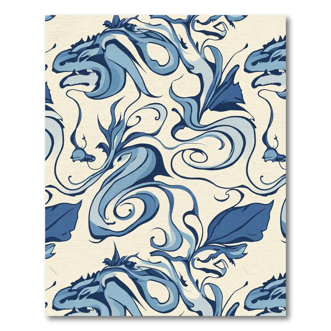 Blue Dragon Swirl Vintage Textile Rug