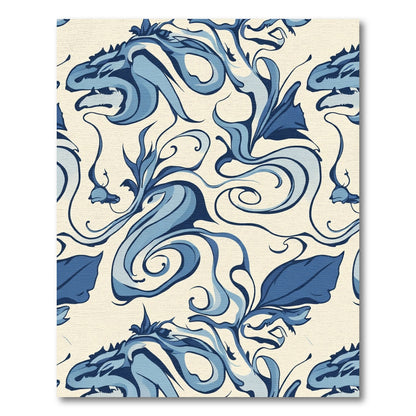 Blue Dragon Swirl Vintage Textile Rug