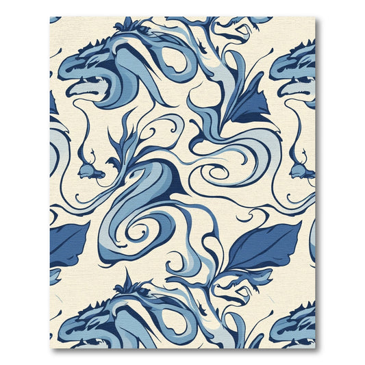 Blue Dragon Swirl Vintage Textile Rug