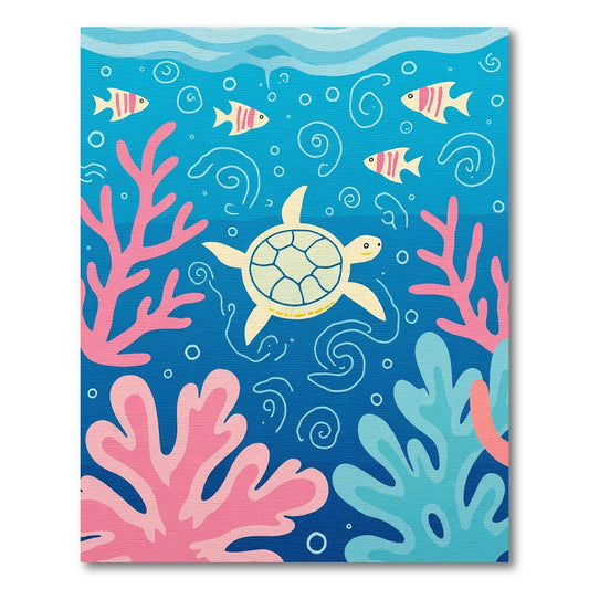 Whimsical Coral Turtle Fish Underwater Scene Rug