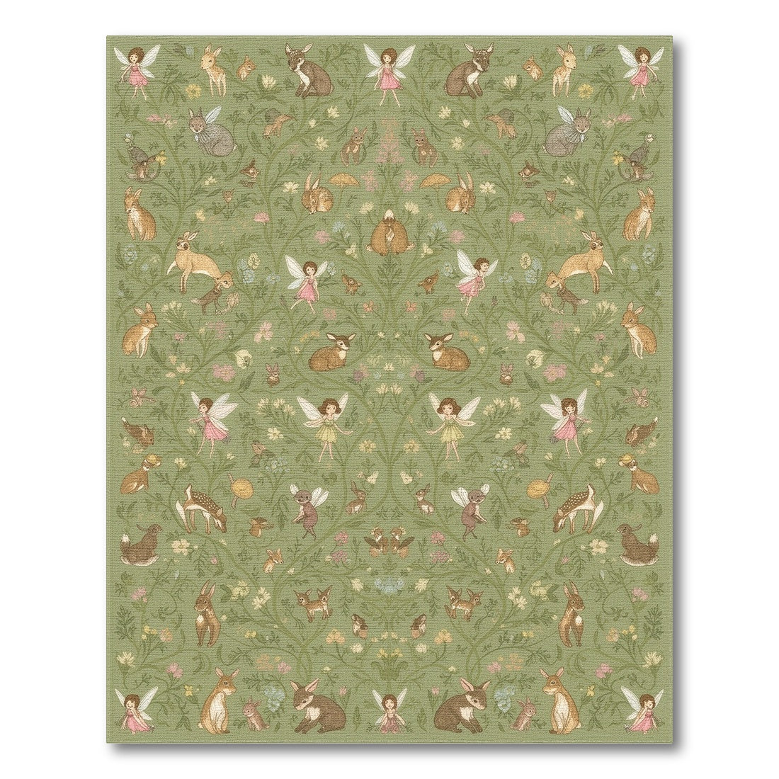 Green Fairy Forest Kids Washable Area Rug