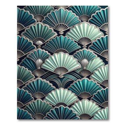 Art Deco Deep Teal Fan Overlap Rug
