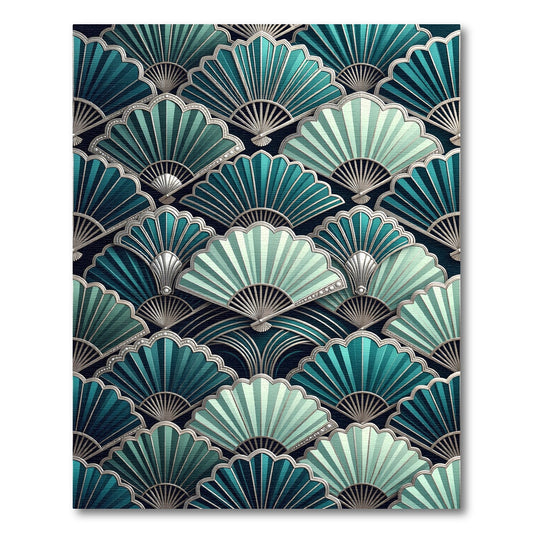 Art Deco Deep Teal Fan Overlap Rug