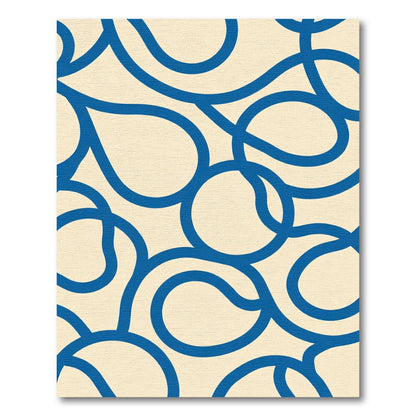 Cream Blue Curving Organic Lines Rug