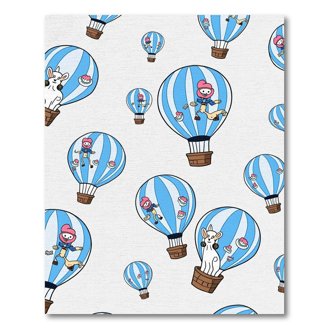 Whimsical Blue Striped Hot Air Balloons Rug
