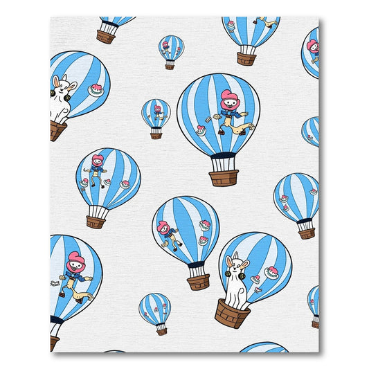 Whimsical Blue Striped Hot Air Balloons Rug