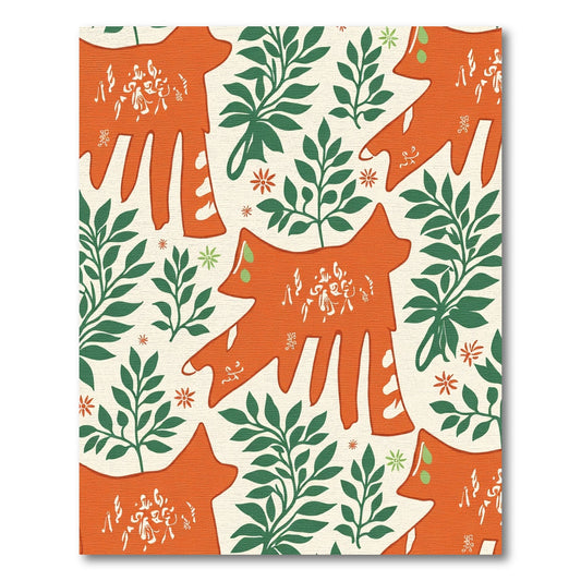Orange Folk Art Fox Floral Rug