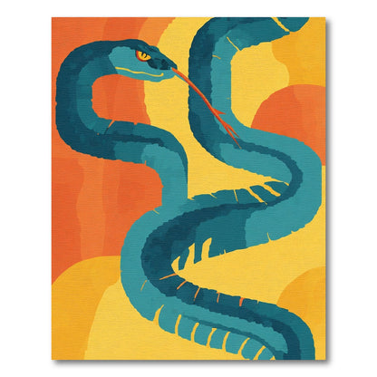 Teal Snake Orange Yellow Background Rug
