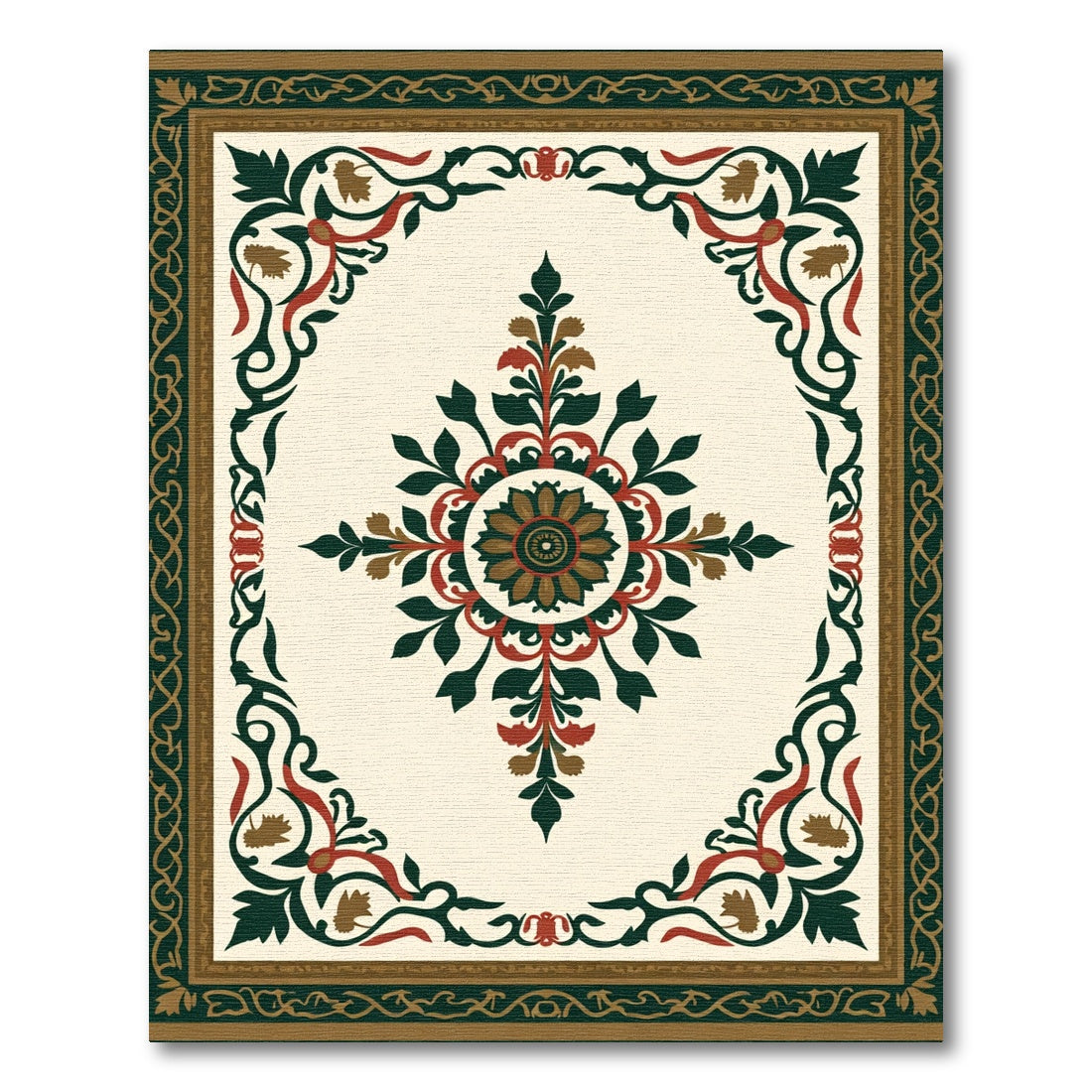 Ornate Ivory Floral Medallion Rug