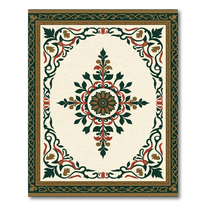Ornate Ivory Floral Medallion Rug