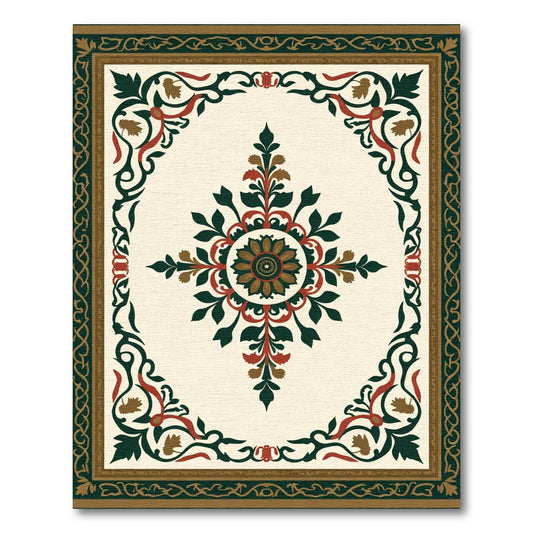 Ornate Ivory Floral Medallion Rug