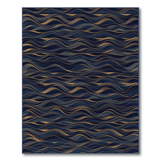 Abstract Area Navy Gold Wave Abstract Area Rug