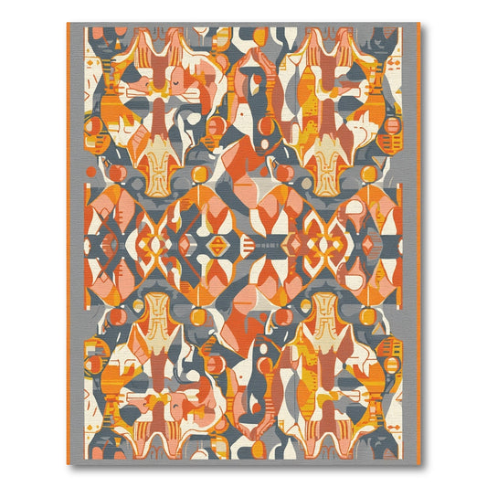 Abstract Crimson Orange Geometric Collage Rug