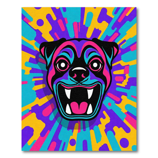 Vivid Rottweiler Face Psychedelic Burst Rug