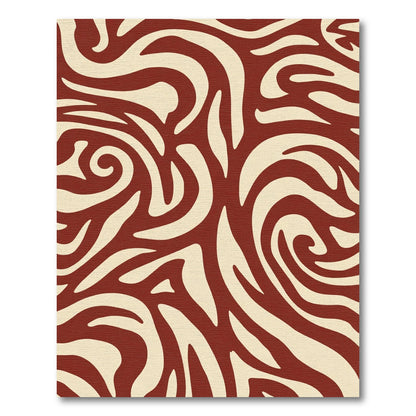 Cream and Crimson Swirl Abstract Rug
