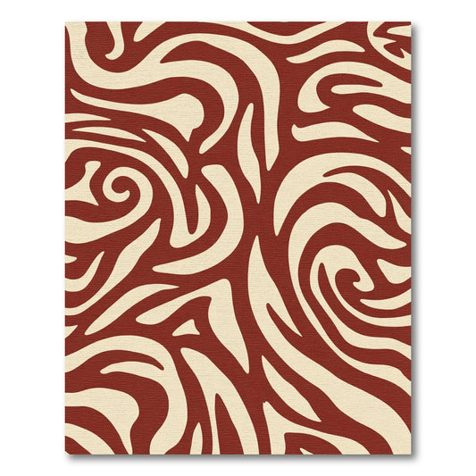 Cream and Crimson Swirl Abstract Rug