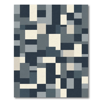 Geometric Abstract Navy Cream Rug