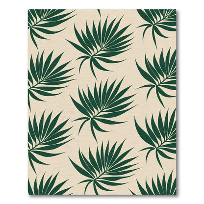 Deep Green Palm Frond Pattern Rug