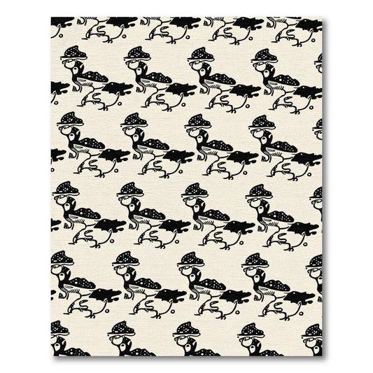 Whimsical Black Bird Motif Cream Rug