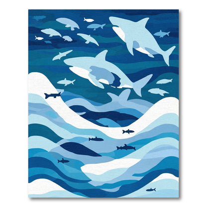 Oceanic Blues Schooling Sharks Rug