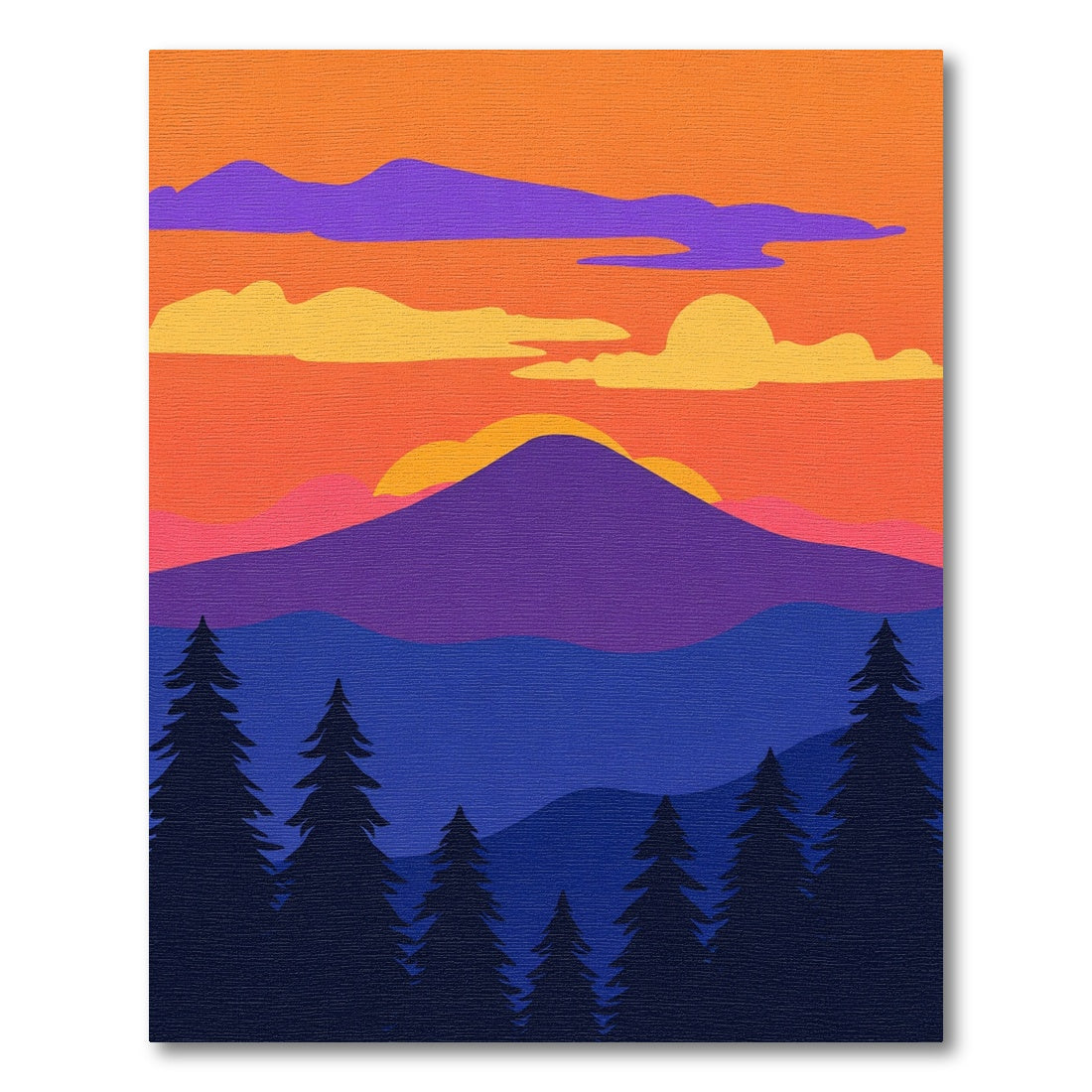 Vivid Sunset Mountain Forest Scene Rug