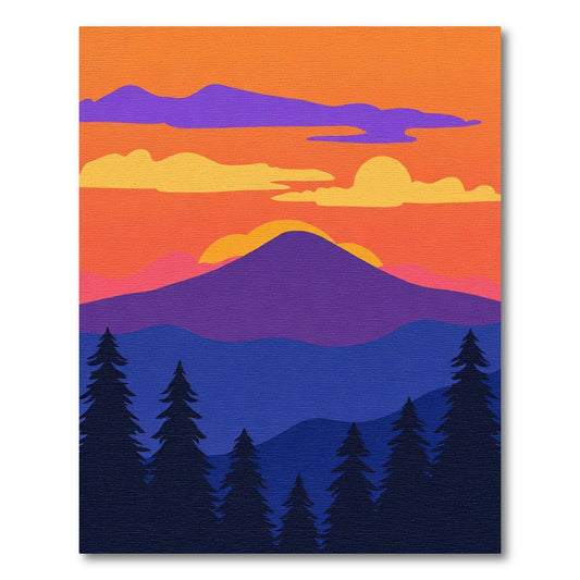 Vivid Sunset Mountain Forest Scene Rug