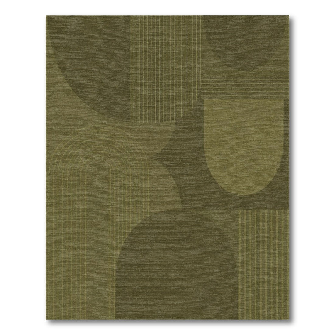 Olive Green Geometric Arcs Area Rug