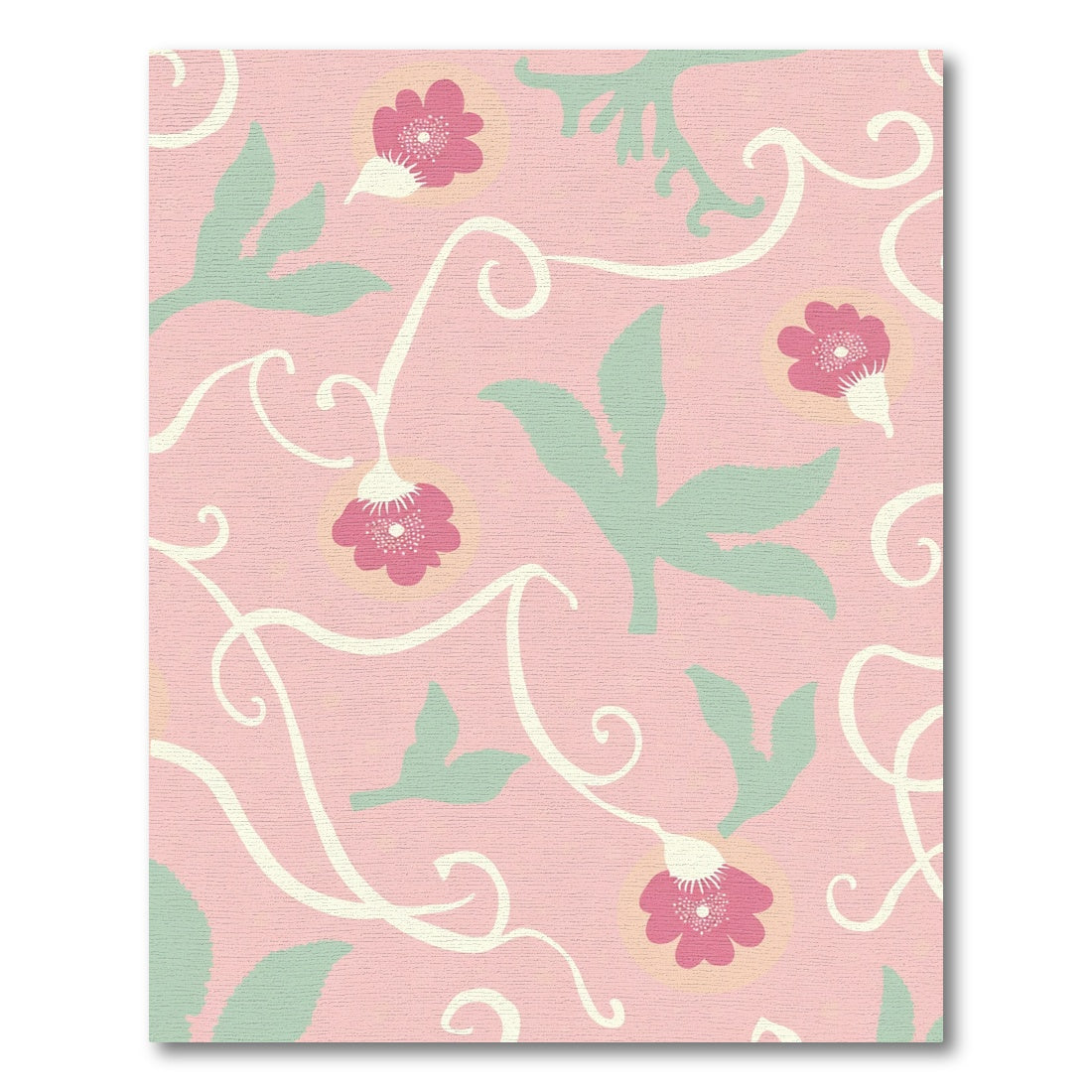 Whimsical Pink Floral Swirl Composition Rug