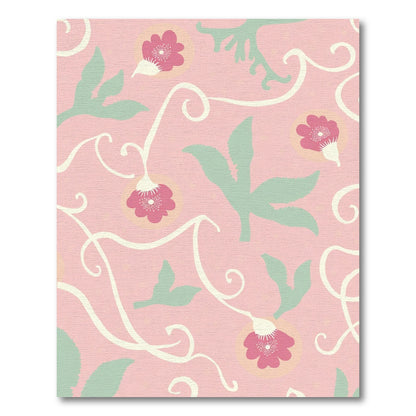 Whimsical Pink Floral Swirl Composition Rug