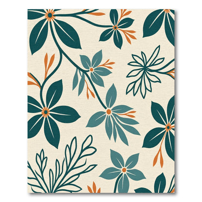Teal Orange Botanical Floral Arrangement Rug