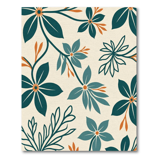 Teal Orange Botanical Floral Arrangement Rug