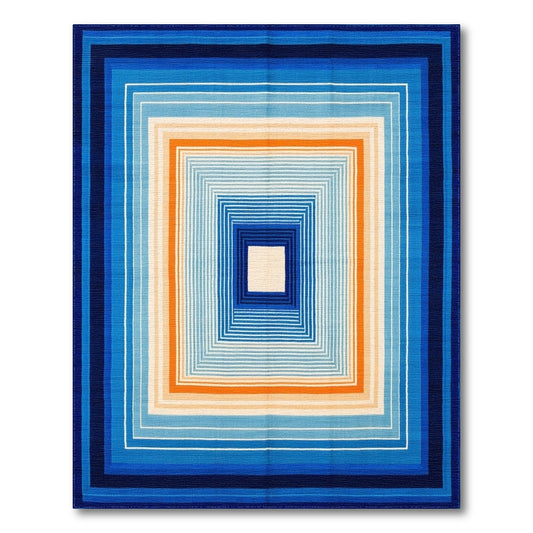 Blue Geometric Concentric Squares Area Rug